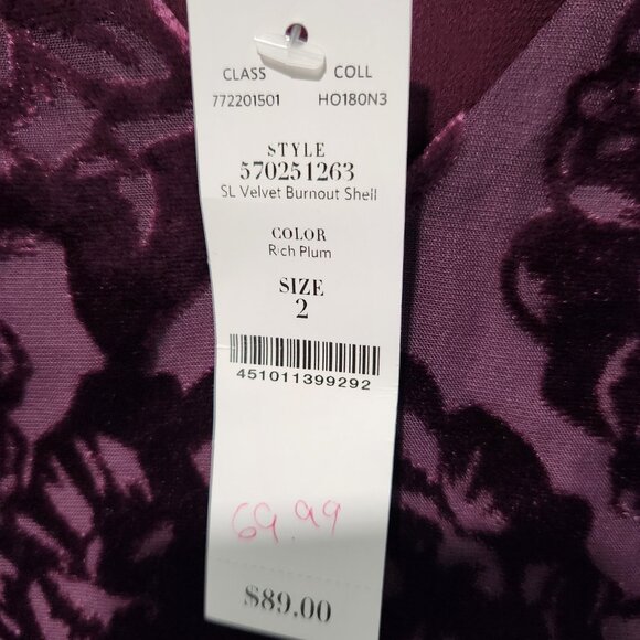 White House Black Market NEW Sleeveless Purple Velvet Burnout Blouse Top Size 2 - Picture 3 of 8